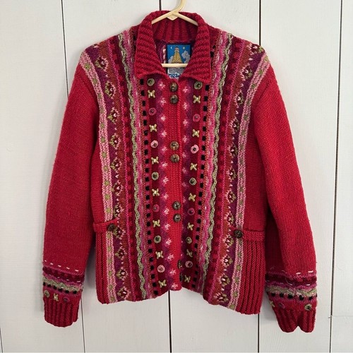 Newari Women's Wool Cardigan Sweater Nepal Iceland S/M Multicolor Boho Hippie