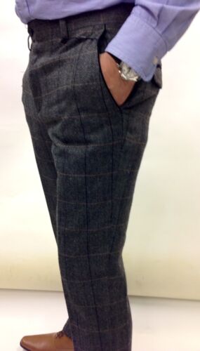 Men's Designer Trousers Marc Darcy Tweed Herringbone Checked Work Wedding Wear - Picture 5 of 7