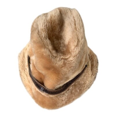 Vintage Faux Fur Bucket Hat with Faux Croc Leather Band and  display picture 3