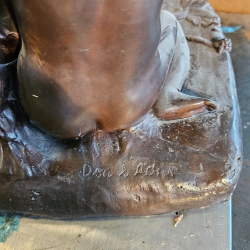 Vintage Classical Bronze Sculpture Two Children Feeding a Goat ram boys 22lbs - 第 7/9 張圖片