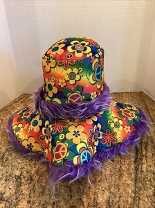 Fuzzy Peace Sign Wide Brim Party Hat Hippie Costume Party and Sunglasses