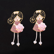 Women's Pink Rhinestone Enamel Flower Cute Girl Stud Earrings