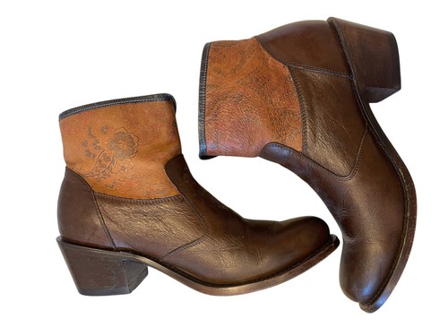 JB Dillon Leather Paisley Floral Shortie Ankle Side Zip Boot Women’s 9B - Picture 3 of 14