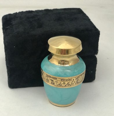 SOLID BRASS BLUE KEEPSAKE CREMATION URN W/VELVET CASE FREE SHIPPING