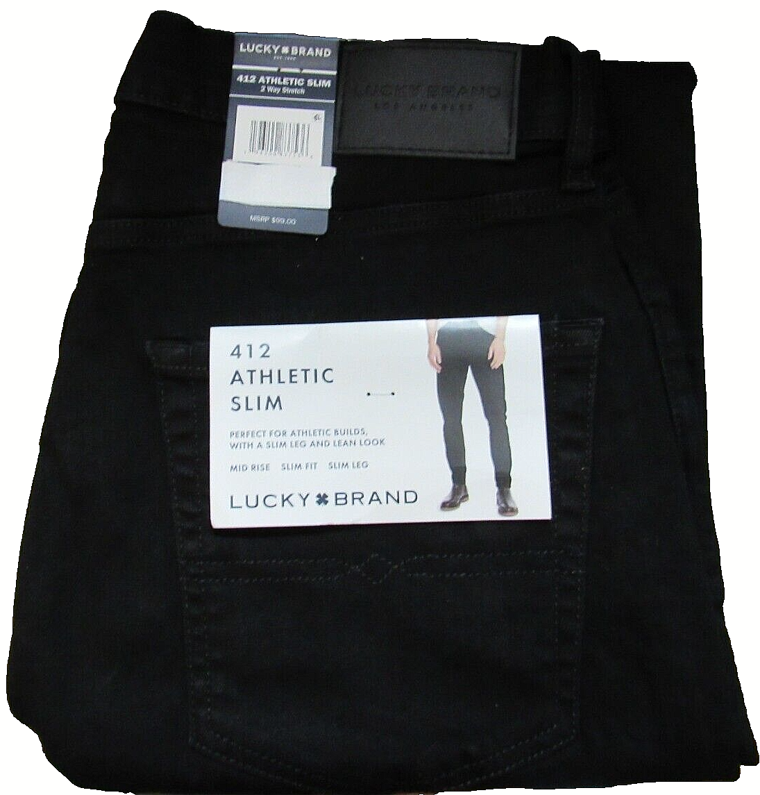 NWT LUCKY BRAND MEN'S 412 ATHLETIC SLIM FIT BLACK DENIM JEANS