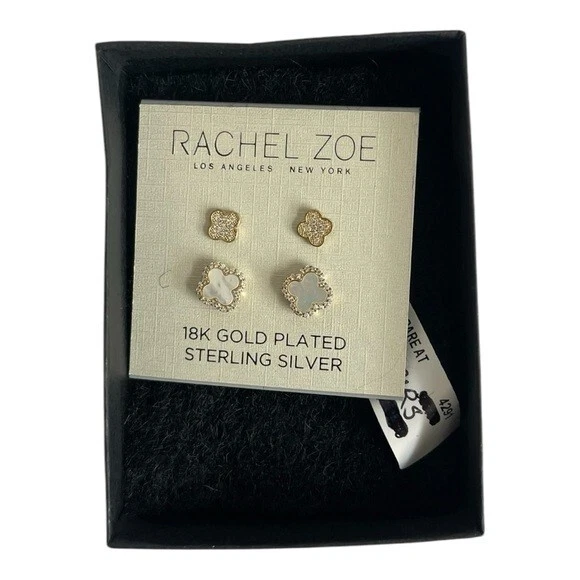 Rachel Zoe NWT 18K Gold Plated Sterling Silver Mother of Pearl Clover Studs - Image 3 of 4