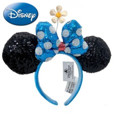 Disney- Parks Timeless Flower Polka Dot Minnie Ears Blue  White Ears Headband