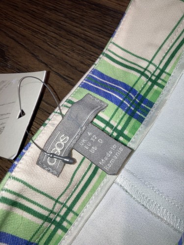 NWT Asos Blue Green White Plaid Pleated Ankle Slacks Size 0 XS - Picture 3 of 6