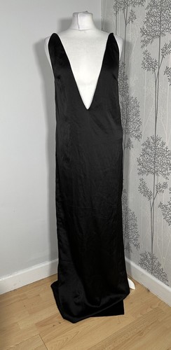 Maxi Vestido Solace London Nuevo Rosario Negro Satén Espalda Baja Talla 10