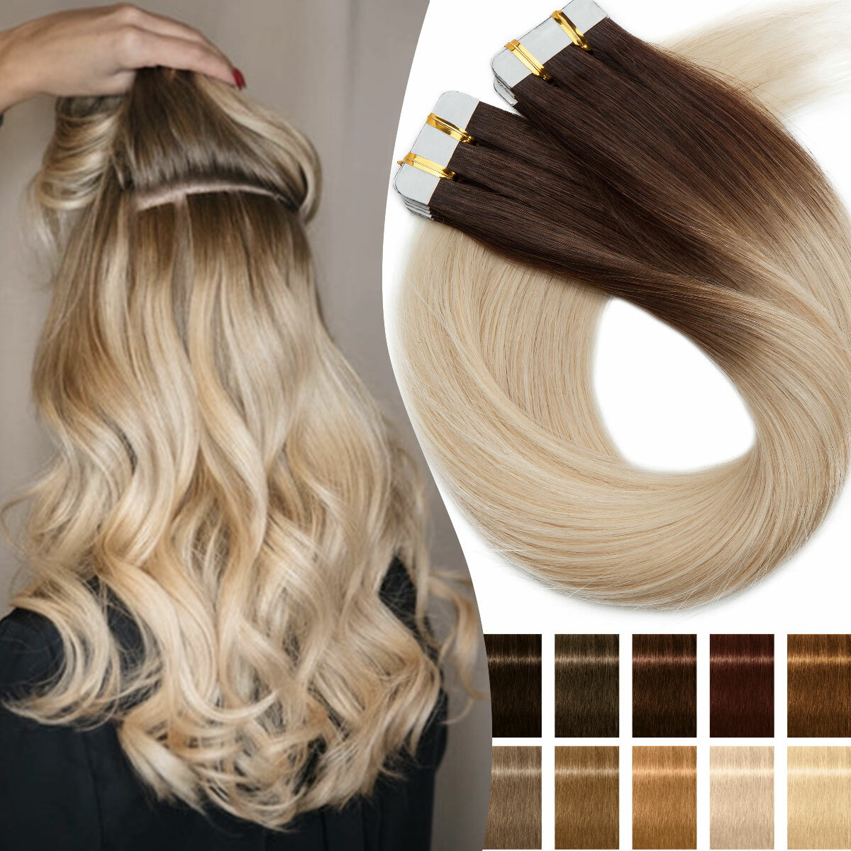 Nastro Spesso 200 G In Estensioni Capelli Umani Remy Trama Pelle - Foto 2