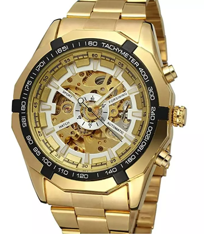 Reloj de pulsera de acero inoxidable para hombre Oro Negro Dorado Lujo  Esqueleto