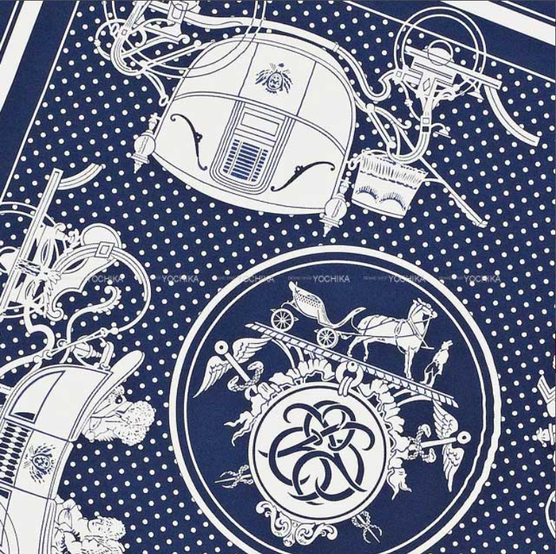 HERMES Carre 55 Peuple du Vent Bandana Marine White Silk