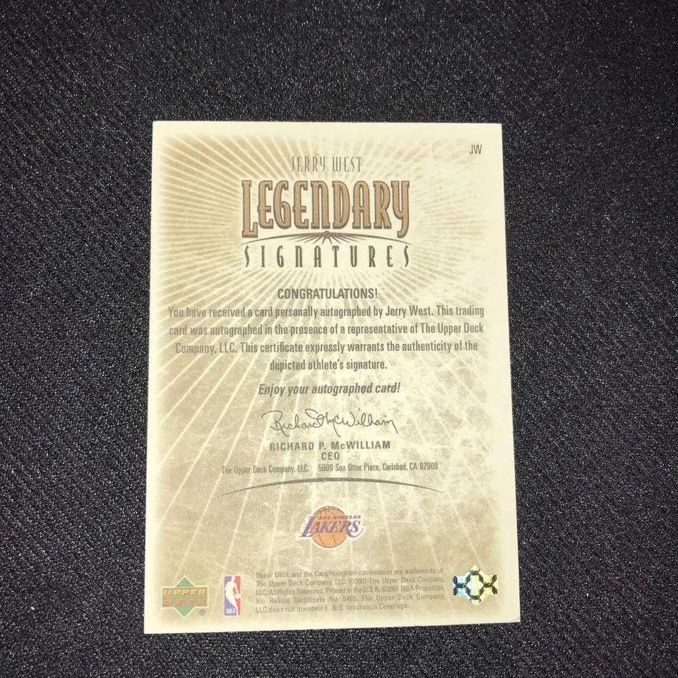 JERRY WEST 2001-02 UPPER DECK LEGENDS LEGENDARY AUTOGRAPH AUTO - Image 2 of 2