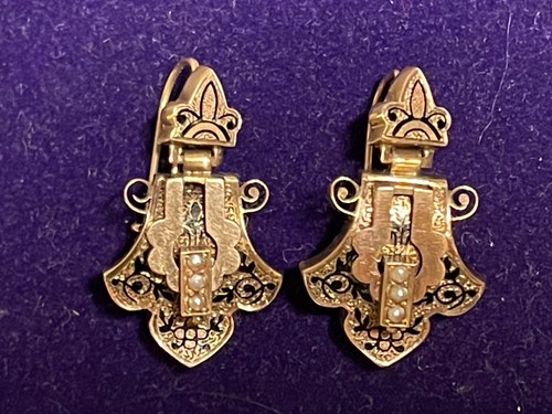 Schöne antike viktorianische Schmuck Ohrringe um 1800 Gold GF & Perle