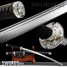 Silver Dragon Tachi Damascus Folded T10 Steel Japanese Samurai Functional Sword