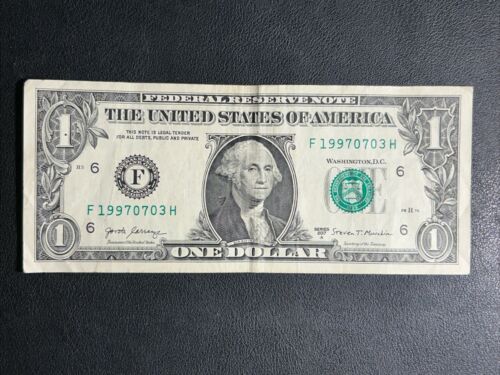 Birthday Anniversary Note July 3 1997 F19970703 Fancy Serial # $1 Dollar Bill - Picture 2 of 3