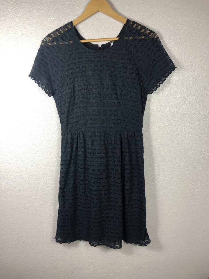 Free People Women’s Candy Woven Black Lace Dress Short Sleeve Size 6 - Image 2 of 4