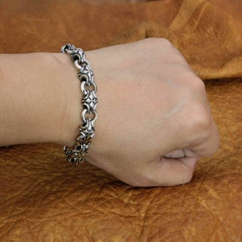 Cross Link 925 Sterling Silver Bracelet Mens Biker Punk Jewellery TA226B BZ - Picture 4 of 21