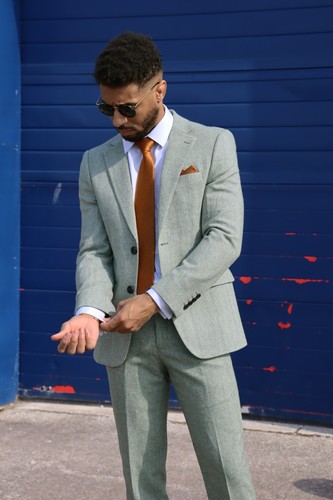 Traje de tres piezas de tweed verde salvia para hombre para bodas de verano graduaciones y carreras - Imagen 8 de 11