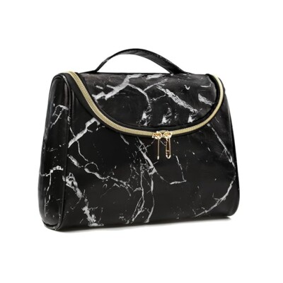 Ethereal Travel Makeup Bag, Black Marble Cosmetic Bag for