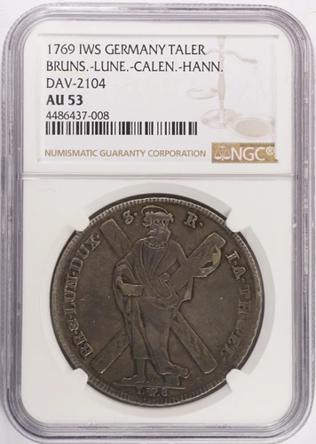1769 IWS German States Bruns-Lune. Taler Thaler NGC AU53 KM# 343 Dav. #2104