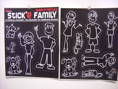 AGI Stick Family Decals Black and White 13 Stickers Mom Dad Kids Pets Outdoor