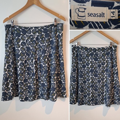 SEASALT CORNWALL MORISH'S BEACH SKIRT A-LINE NAVY BLUE CIRCLES UK SIZE 14