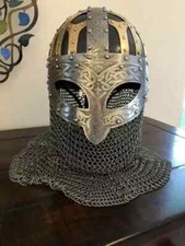 Mittelalter Stahl Wikinger Vendel Helm mit Kettenhemd handgeschmiedet SCA Lar...