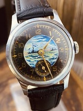 UNIQUE Vintage USSR Watch 1MchZ 1950s SAILBOAT  ARTWORK Dial  Soviet  #6455