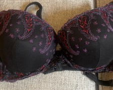 Black Embroidered Bra Padded Gorgeous Underwired 34C Bra From New Look