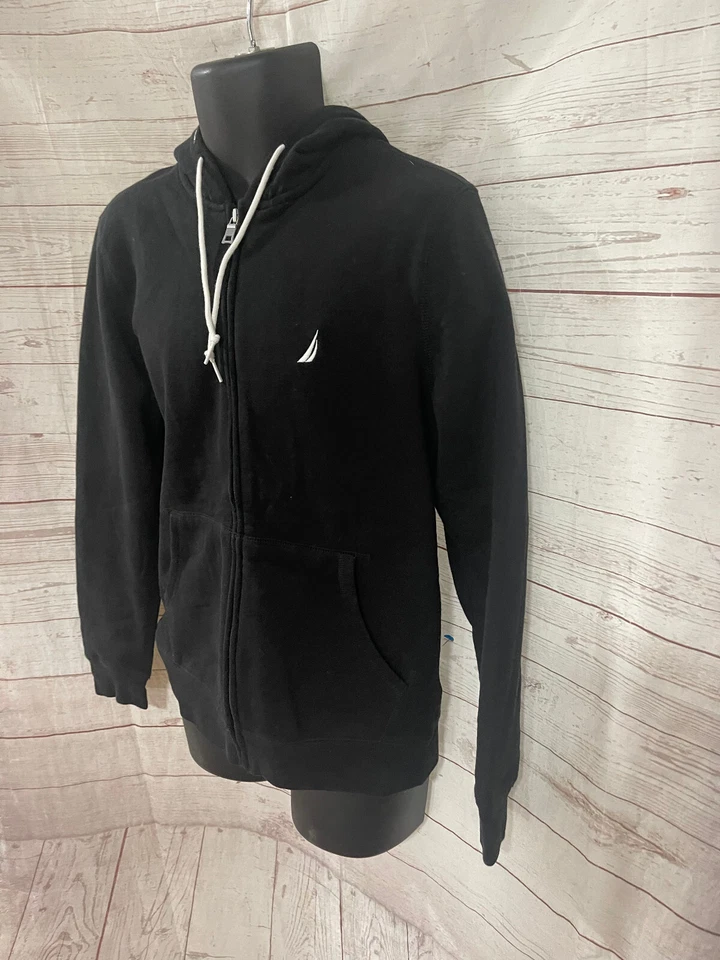 Sudadera con capucha Nautica para hombre negra con cordón Active Wear cremallera completa talla S Foto 3 de 4