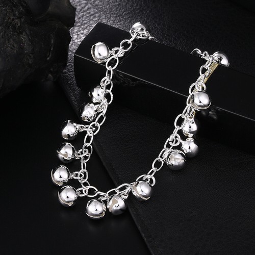 1 Piece 925 Silver Bell Pendant Bracelet 8inches Rolo Chain Hand Jewelry - Picture 5 of 8