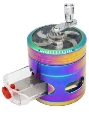 2.4'' 4 PC Rainbow Tobacco Herb Spice Grinder W/ Handle Crank & Drawer Crusher 