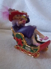 Danbury Mint Ruby Red Hat Society Sleigh 2007 Limited Ed. Ornament, Lady in Sled