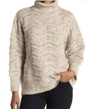 FRNCH Paris Turtleneck Cable Knit Fuzzy Sweater In Oatmeal Size M/L Oversized