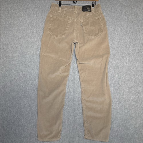 Pantaloni Levis Uomo 33x32 Beige Tan Velluto a Coste Pantaloni Dritti Relaxed Firma L2 Y2K - Foto 4 di 8