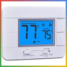 Non Programmable Thermostat 1H 1C Single Stage Home Blue LCD