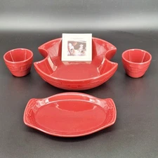Longaberger Woven Traditions Chip and Dip 3 Bowl Tray Paprika & Sm Serving Dish