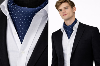 Cravat Herren Ascot Marineblau Himmel Mini Tupfen Seide Formeller Schal Krawatte UK