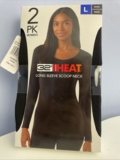 32 Degrees Heat Women s 2-Pack Stretch Quick-Dry Base Layer Shirts, Black, Large