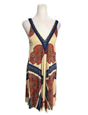 Anthropologie Leifnotes Beige Blue Paisley Boho Dress Size Small