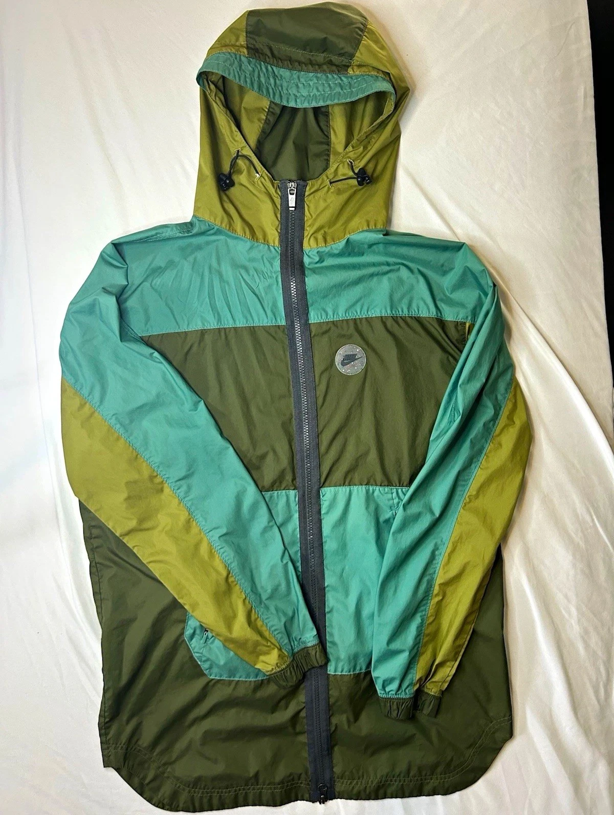Nike Men’s Hooded Full Zip Colorblock Windbreaker Jacket Green/Blue Size S image 1