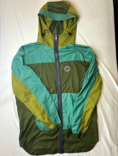 Nike Men’s Hooded Full Zip Colorblock Windbreaker Jacket Green/Blue Size S - product listing photo