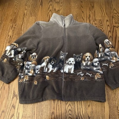 Vintage 80s Blair Dog Puppies Jacket Fleece Full Zip Womens Size