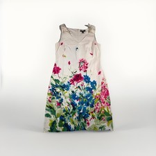 Chaps White Blue Pink Floral Zip Up Knee High Midi Wedding Dress 6 NWT (A34)