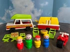 Vintage Fisher Price Little People Play Car/Jeep & Pop-Up Camper 992. COMPLETE