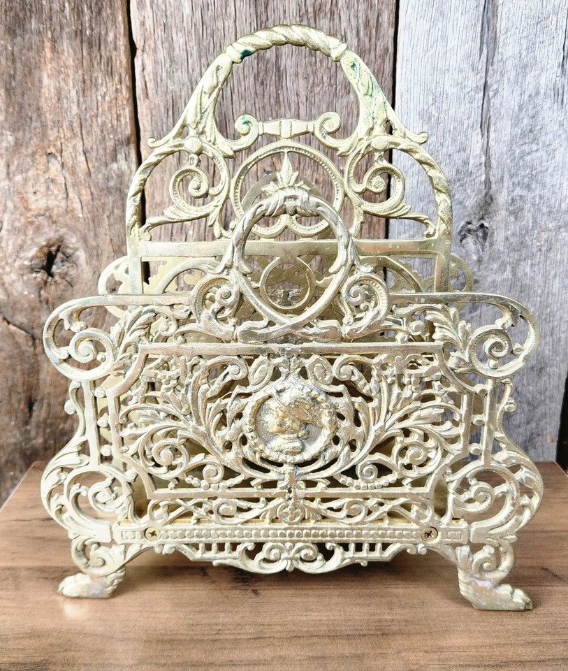 An 1870s Bradley & Hubbard cameo brass letter organizer — a named, documented antique maker piece that's as much art object as desk tool.