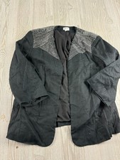 Chicos Linen Blend Blazer Size 3 Black Open Front Womens