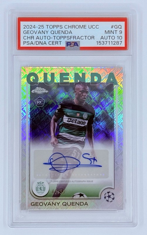 Geovany Quenda 2024-25 Topps Chrome UEFA UCC Toppsfractor RC Auto #/52 PSA 9