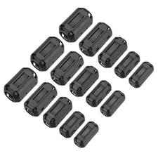 15Pcs 5Size Clip-on Ferrite Ring Core, Noise Filter Cable Clip EMI RFI Black